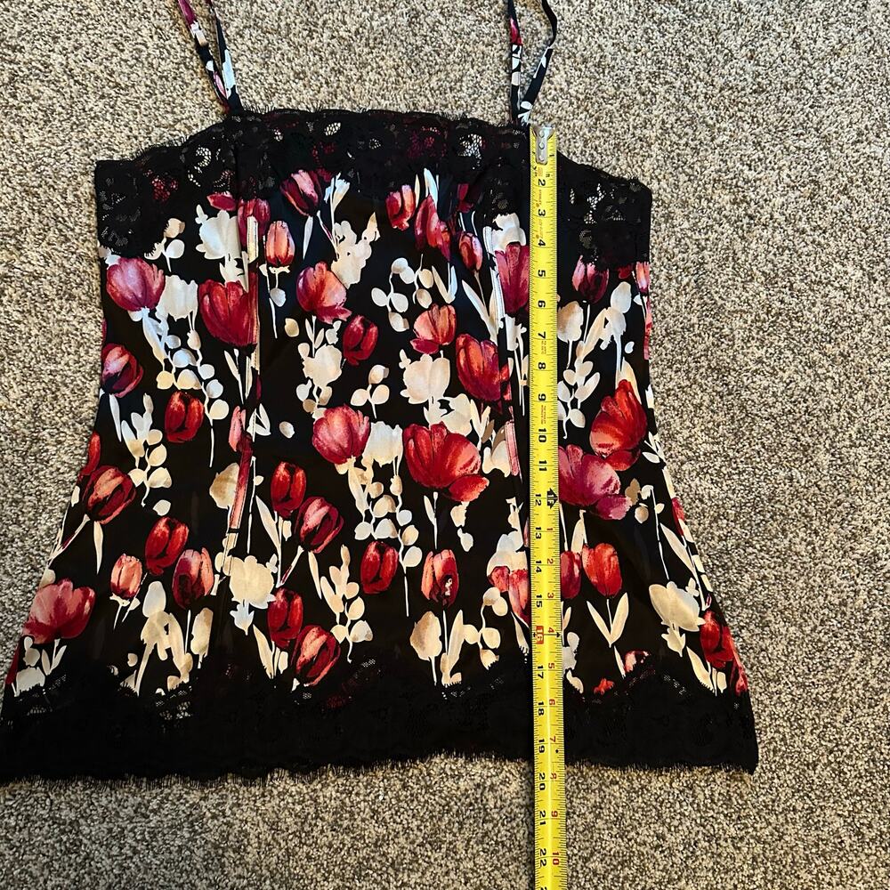 White House Black Market black white & berry pink floral lace lined tank top, M - Picture 8 of 10